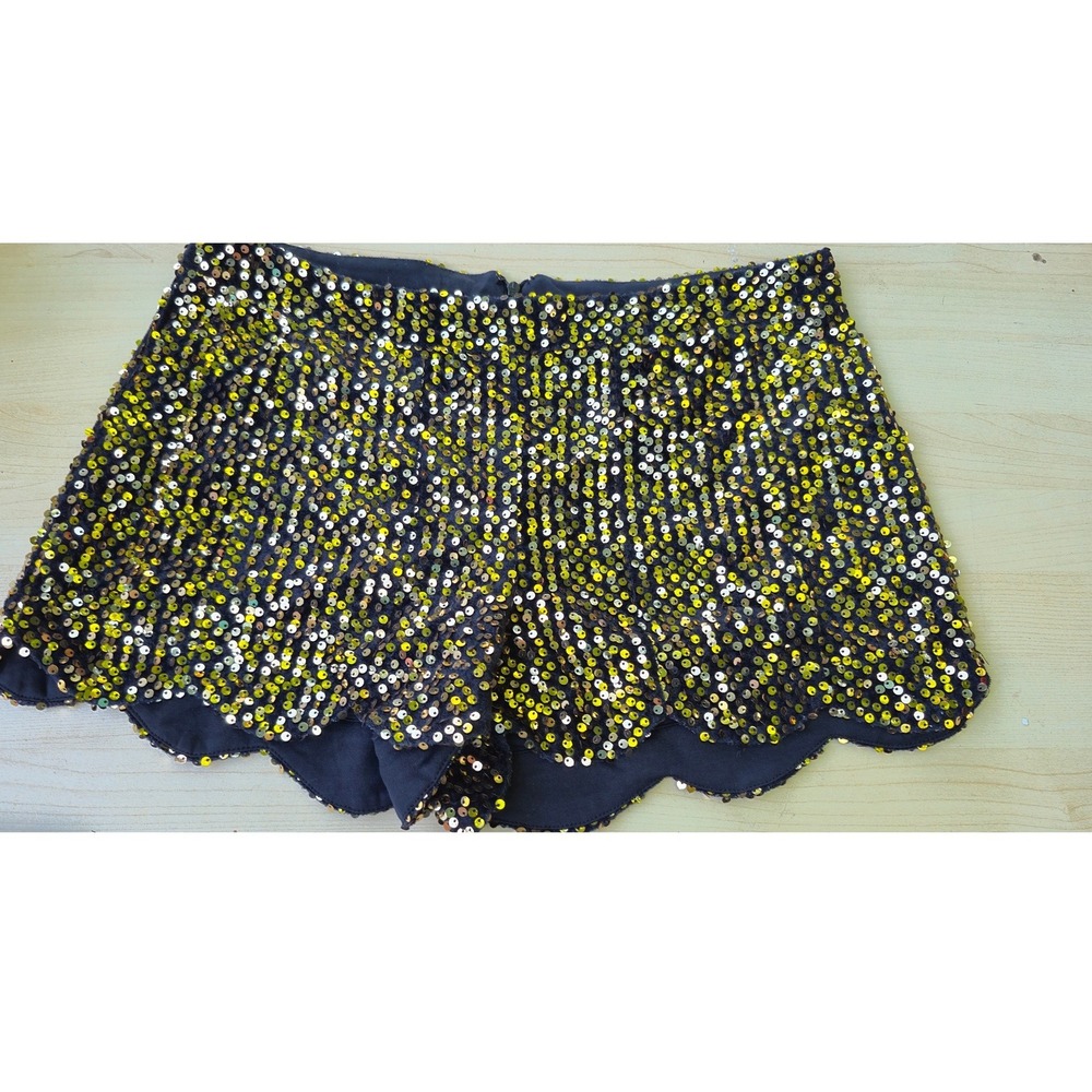 Hyfve Gold Sequin Scalloped Hem Shorts Womens Large High Waisted Partyโ Festival
